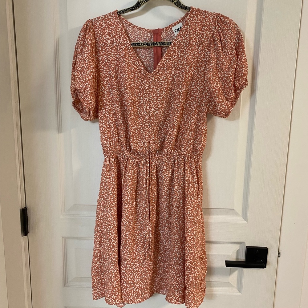 Pink Puff Sleeve V-Neck Mini Sundress